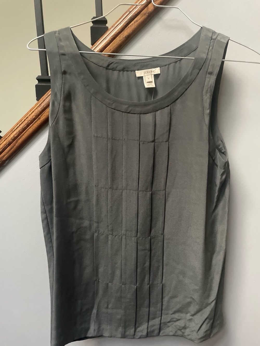 J. Crew Sleeveless Pintuck Shell Top in Charcoal Gray
